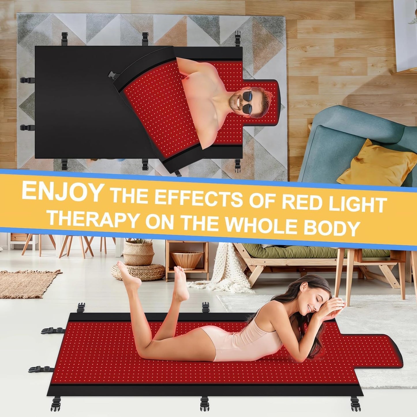 2024 New 3100Pcs Dual Wavelength LED Beads 660Nm&850Nm Red Light Therapy Mat Full Body Used to Relieve Pain 71''X 33''(Black)