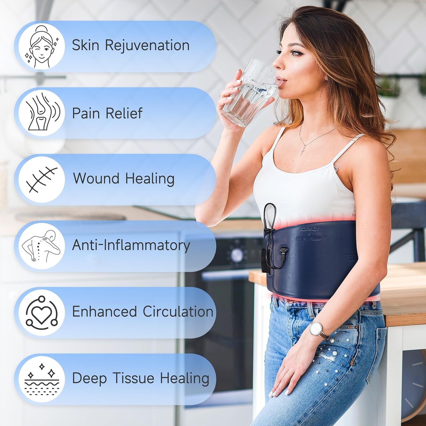 Red Light Therapy for Body, Portable Red Light Therapy Belt for Back Pain Relief, 3 in 1 Infrared Light Therapy with Soft Skin-Friendly Fabric, 630Nm 850Nm near Infrared Light Therapy Warp for Knee