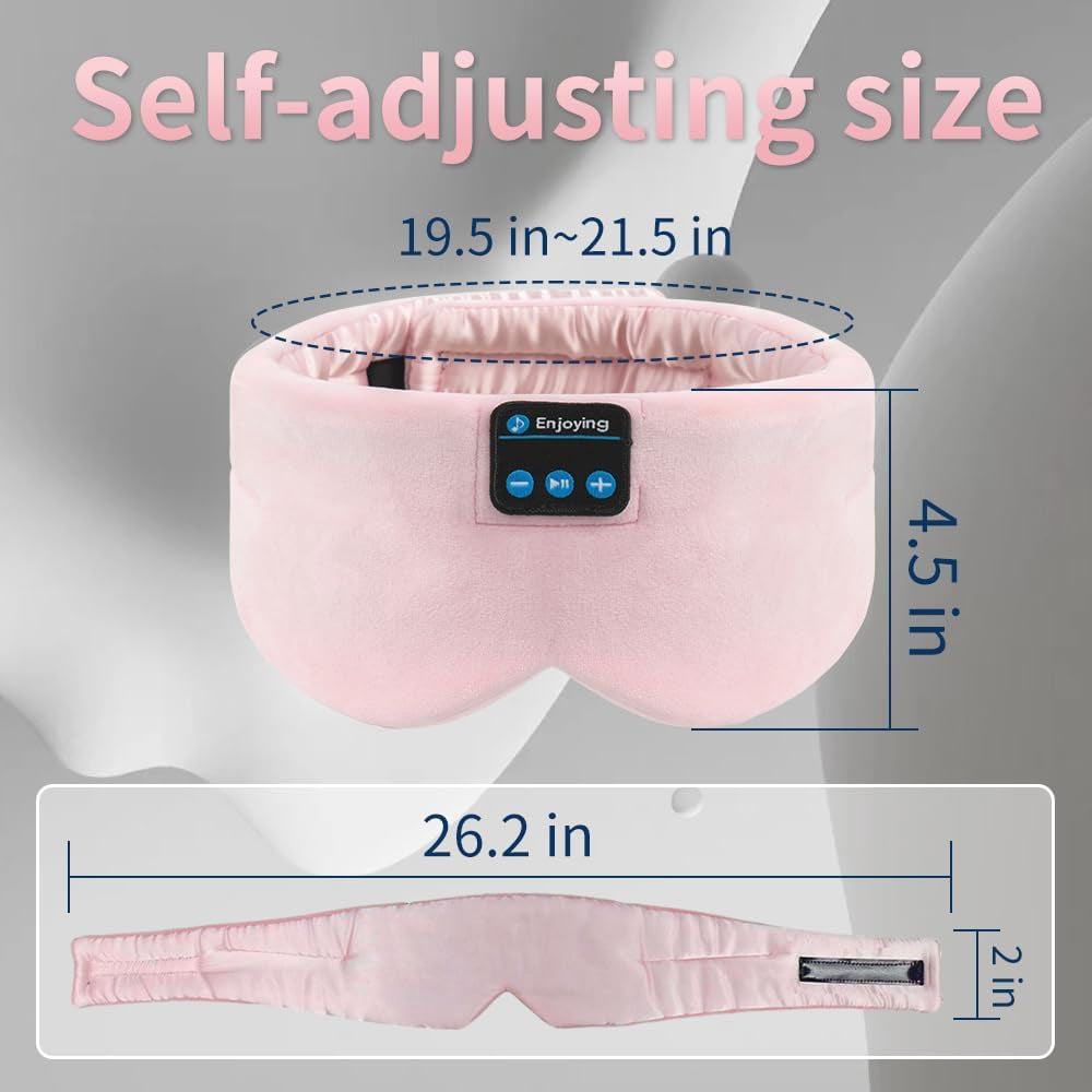 Soft Sleep Eye Mask Bluetooth Headband Wireless Headphones, Adjustable Sleep Mask for Sleeping Meditation Insomnia Night Mask Music Eye Cover for Side Sleepers Airplane Travel, Pink