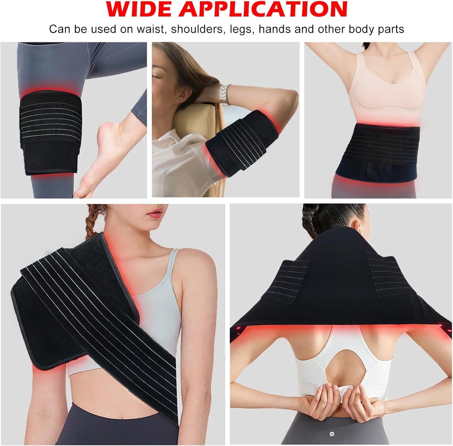 Red Light Therapy for Body Relieve Body Pain and Muscle Fatigue,Retractable Red Light Therapy Belt, Portable Infrared Light Therapy Device at Home Black （31.5X11.8Inch）